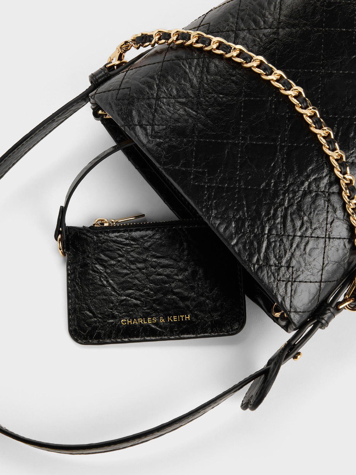 Duo Quilted Chain Bucket Bag - Black | CHARLES & KEITH