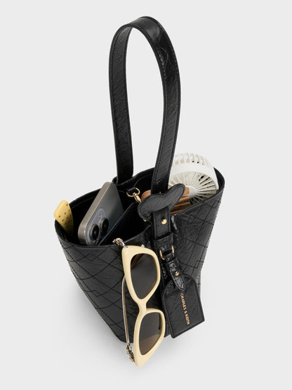 Duo Quilted Chain Bucket Bag - Black | CHARLES & KEITH