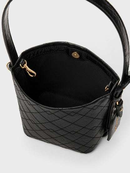 Duo Quilted Chain Bucket Bag - Black | CHARLES & KEITH