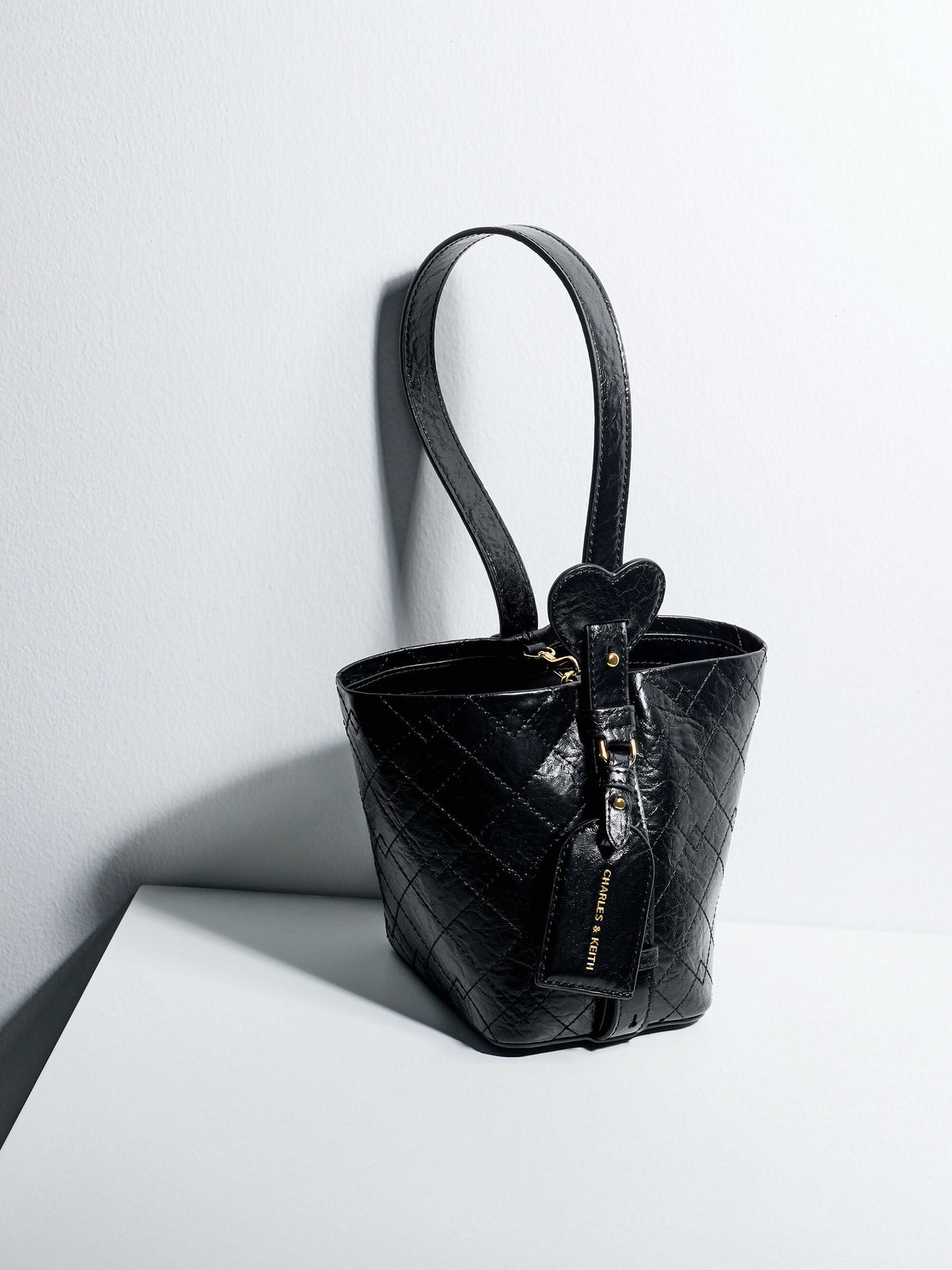 Duo Quilted Chain Bucket Bag - Black | CHARLES & KEITH