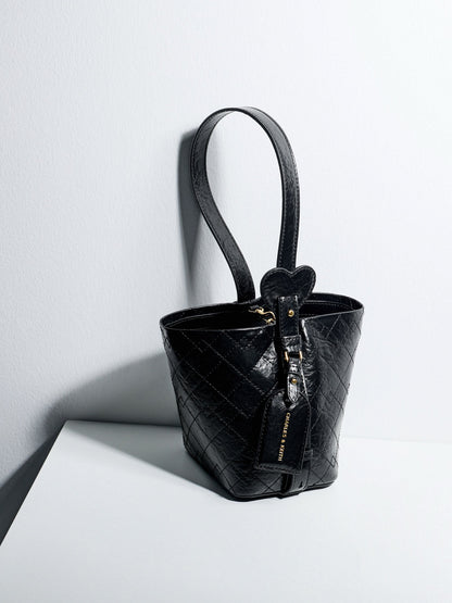 Duo Quilted Chain Bucket Bag - Black | CHARLES & KEITH