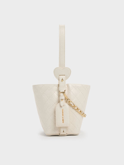 Duo Quilted Chain Bucket Bag - Cream | CHARLES & KEITH