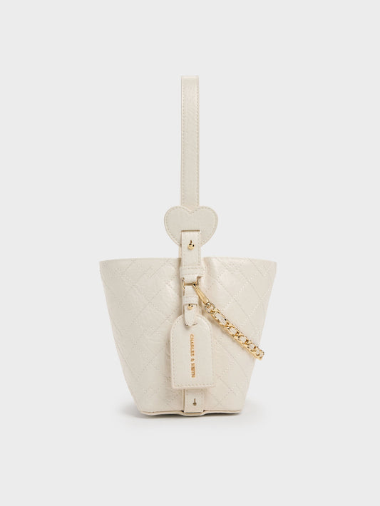 Duo Quilted Chain Bucket Bag - Cream | CHARLES & KEITH