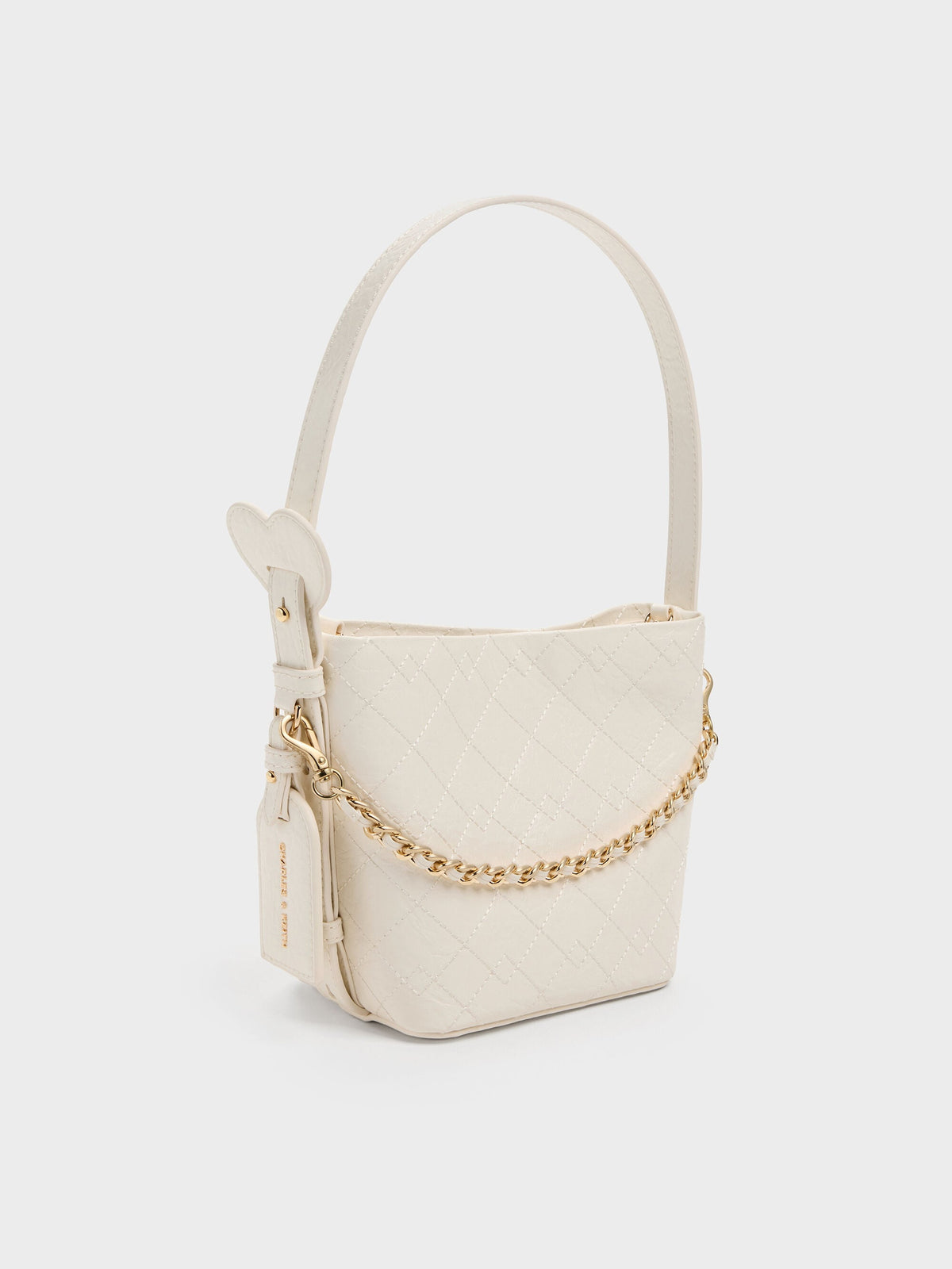 Duo Quilted Chain Bucket Bag - Cream | CHARLES & KEITH
