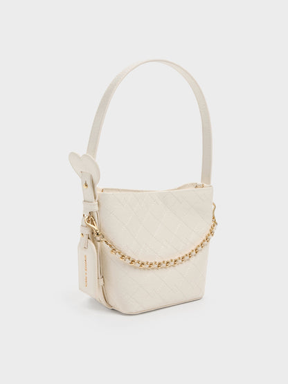 Duo Quilted Chain Bucket Bag - Cream | CHARLES & KEITH