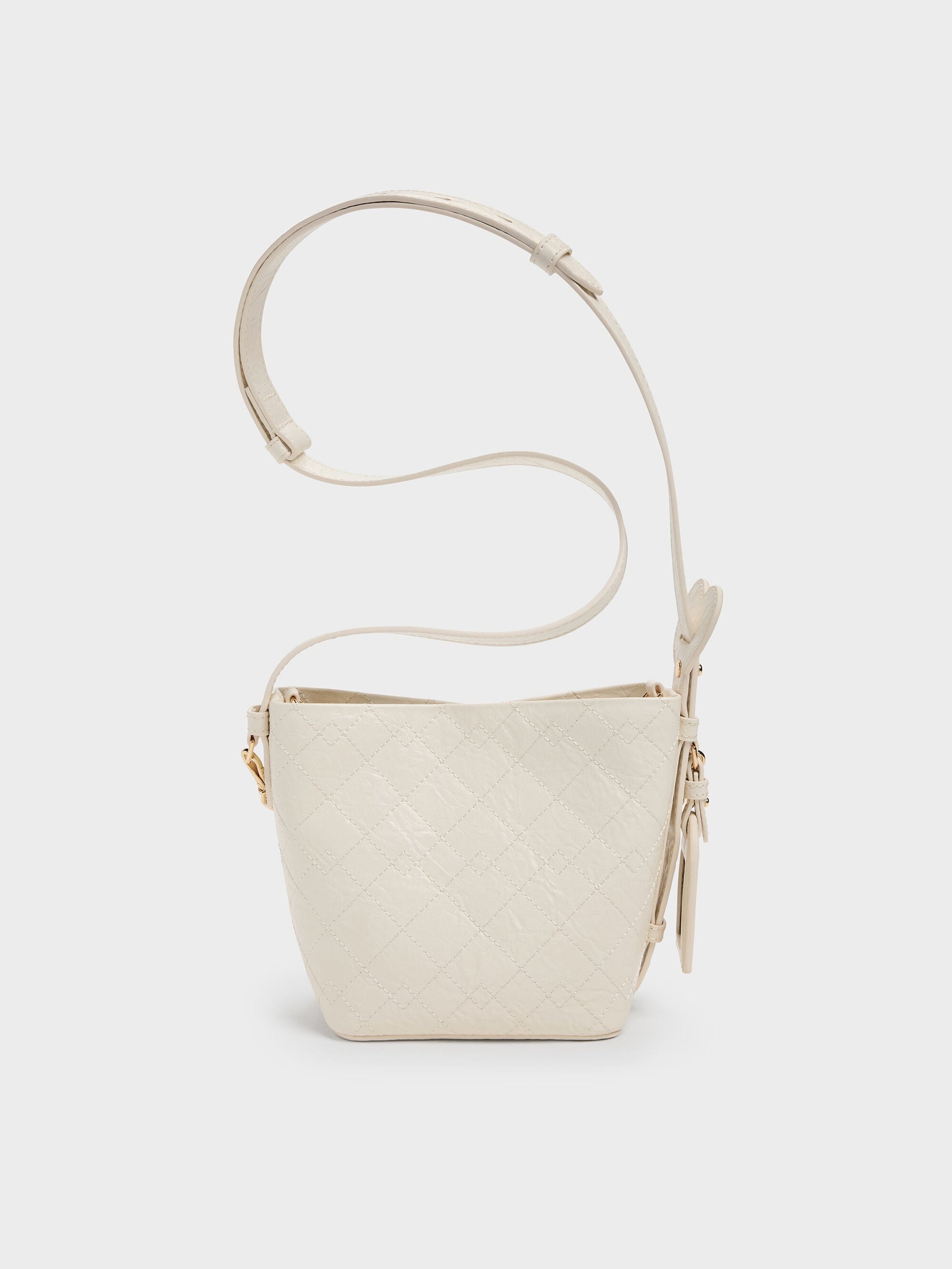 Duo Quilted Chain Bucket Bag - Cream | CHARLES & KEITH