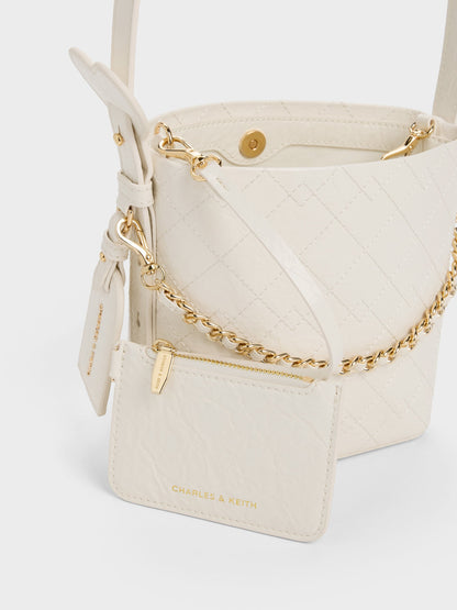 Duo Quilted Chain Bucket Bag - Cream | CHARLES & KEITH