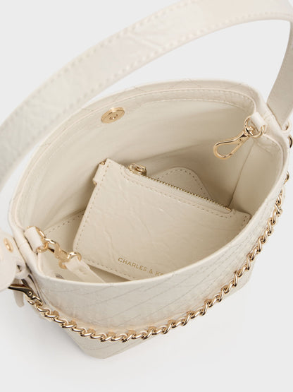 Duo Quilted Chain Bucket Bag - Cream | CHARLES & KEITH