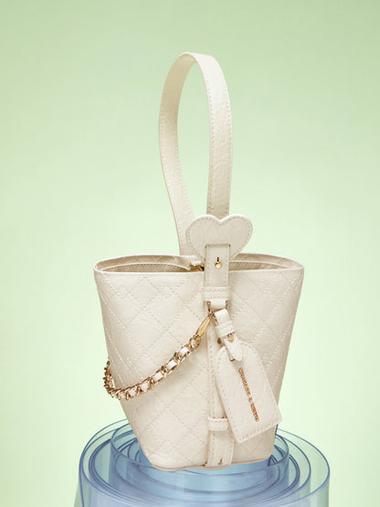Duo Quilted Chain Bucket Bag - Cream | CHARLES & KEITH