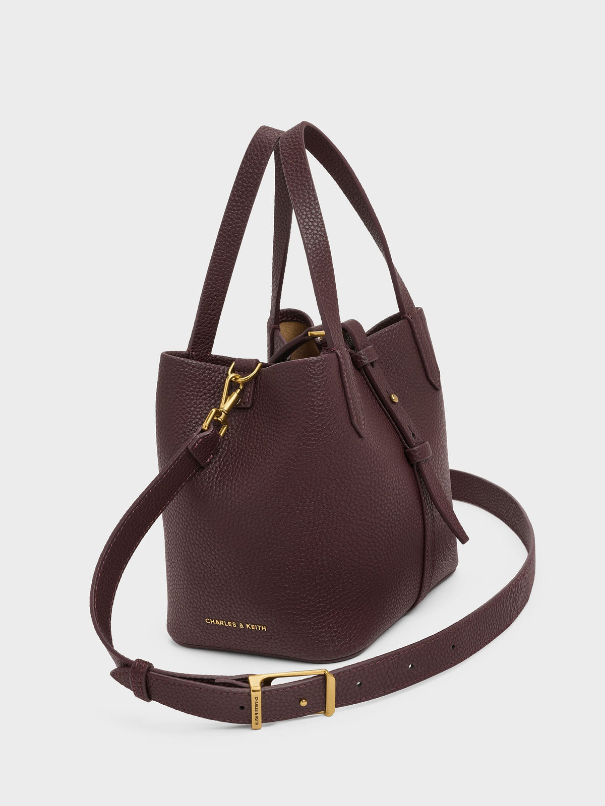 Beryl Belted Bucket Bag - Wineberry Red | CHARLES & KEITH