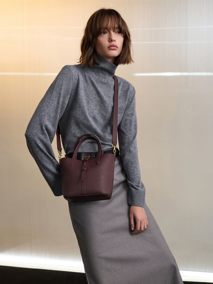 Beryl Belted Bucket Bag - Wineberry Red | CHARLES & KEITH