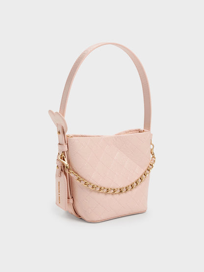 Duo Quilted Chain Bucket Bag - Soft Pink | CHARLES & KEITH