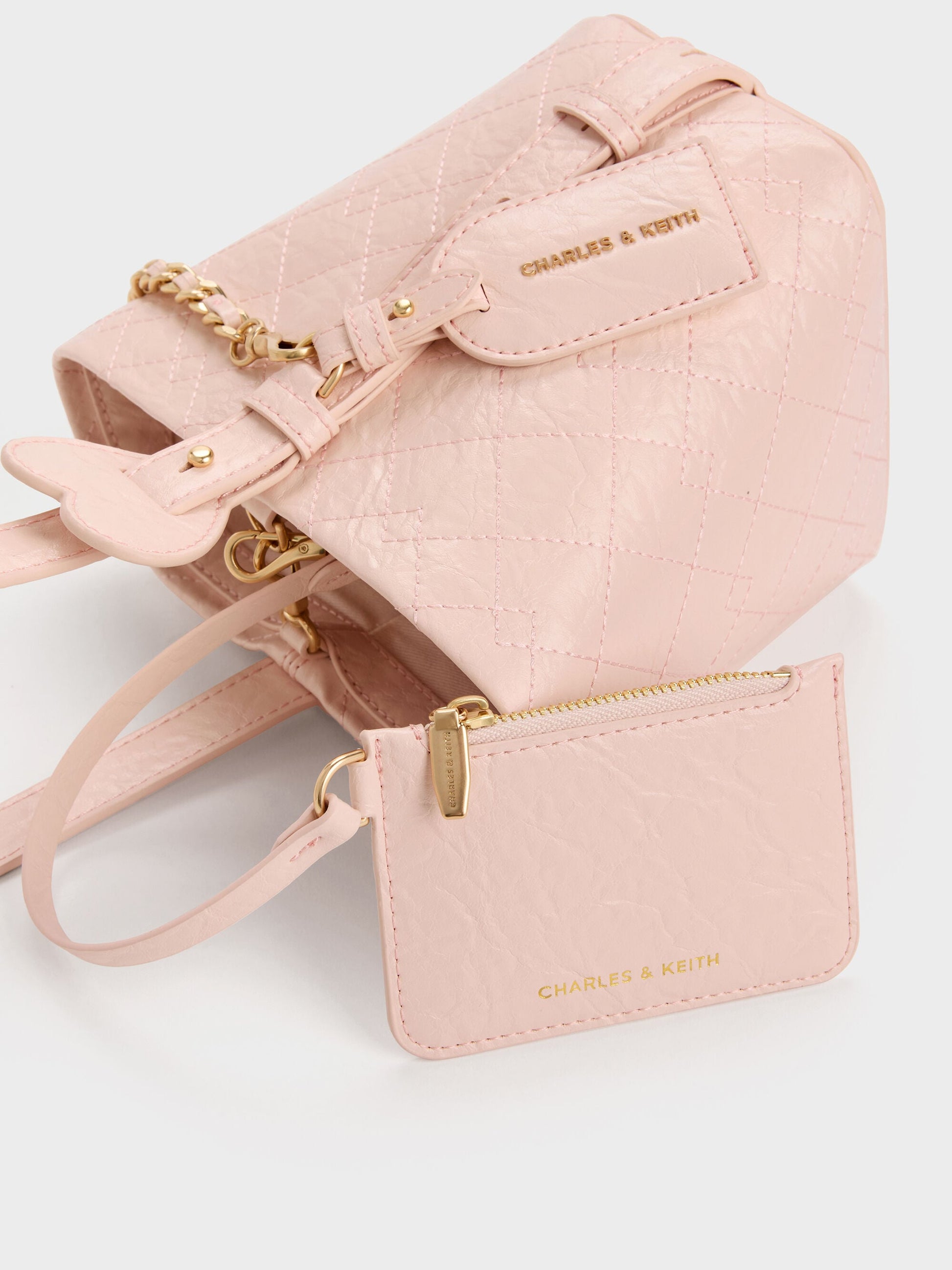 Duo Quilted Chain Bucket Bag - Soft Pink | CHARLES & KEITH