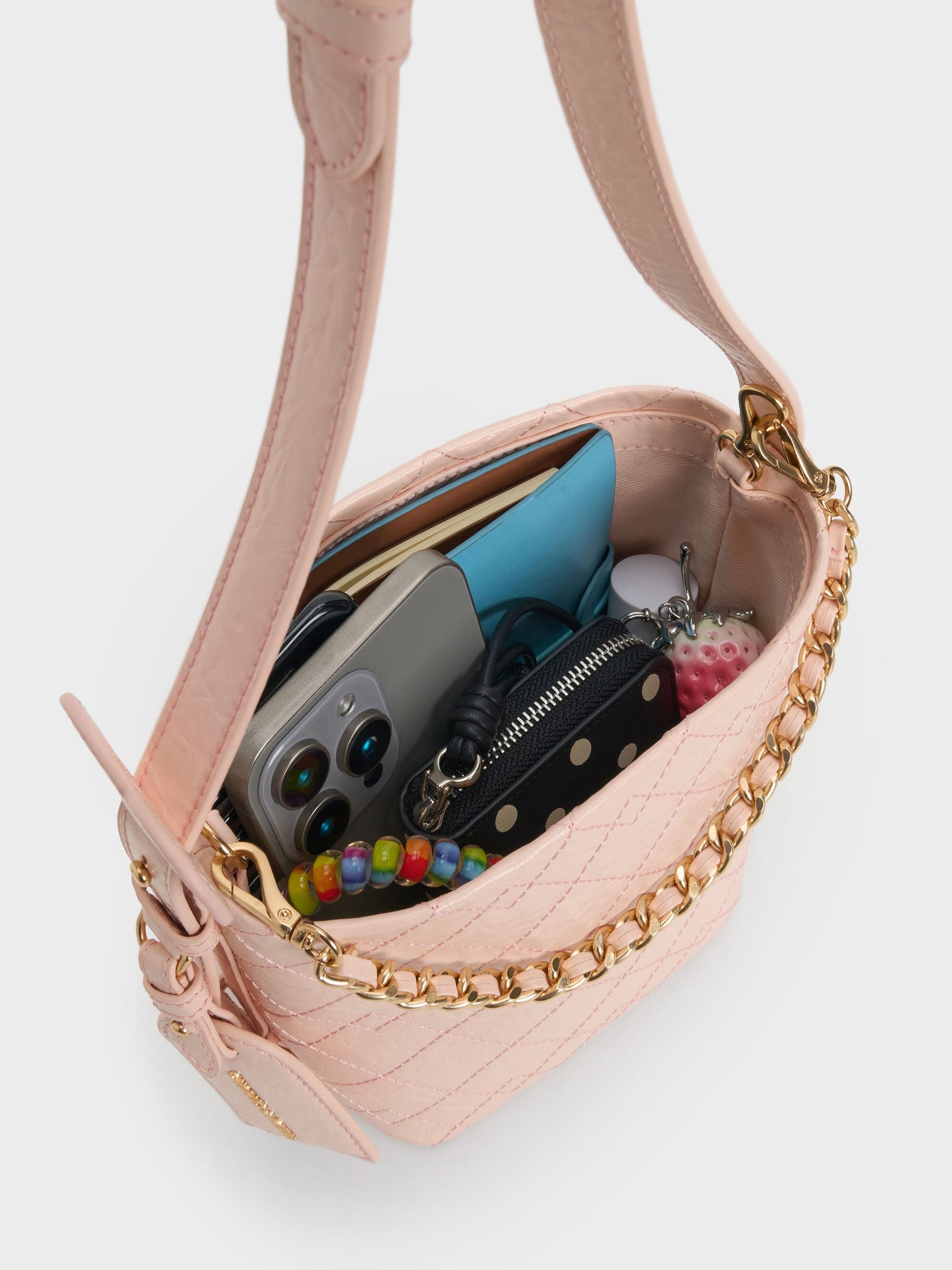 Duo Quilted Chain Bucket Bag - Soft Pink | CHARLES & KEITH
