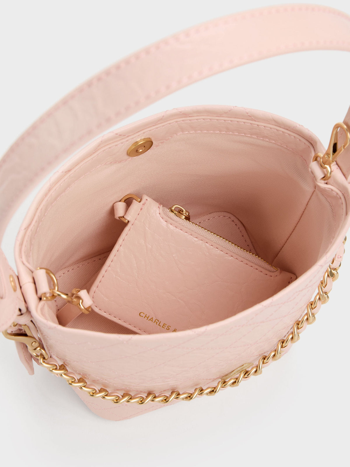 Duo Quilted Chain Bucket Bag - Soft Pink | CHARLES & KEITH
