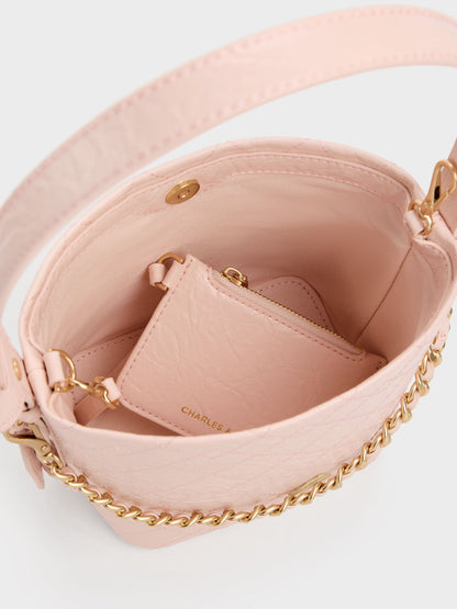 Duo Quilted Chain Bucket Bag - Soft Pink | CHARLES & KEITH