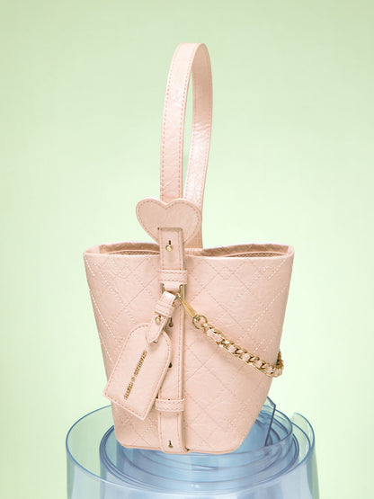 Duo Quilted Chain Bucket Bag - Soft Pink | CHARLES & KEITH