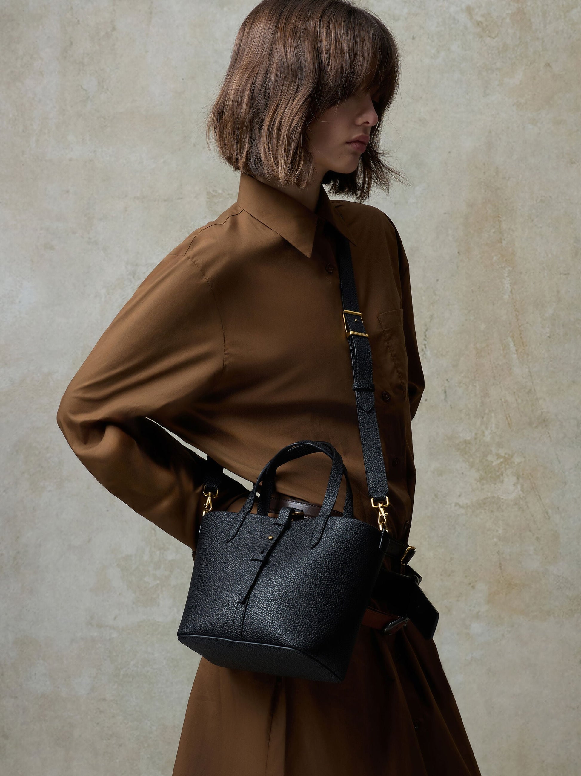 Beryl Belted Bucket Bag - Black | CHARLES & KEITH