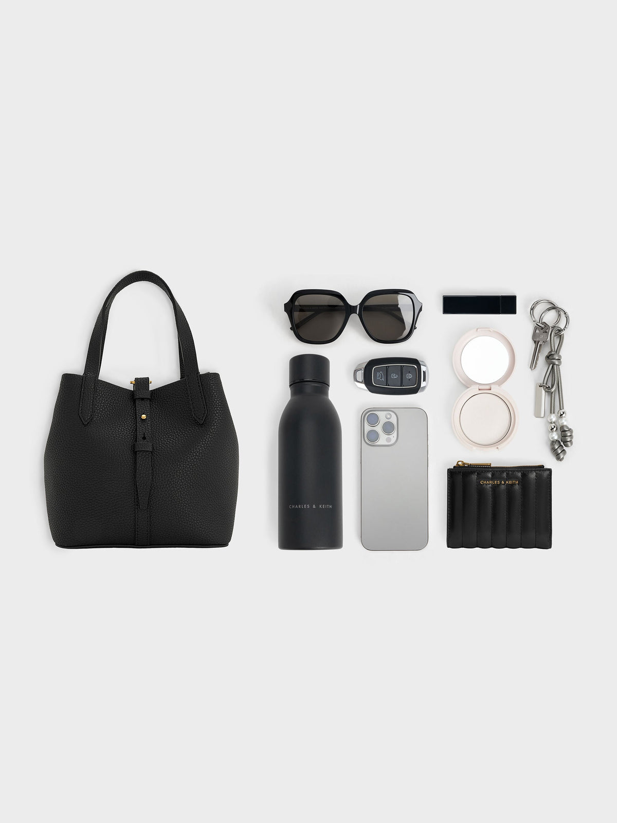Beryl Belted Bucket Bag - Black | CHARLES & KEITH