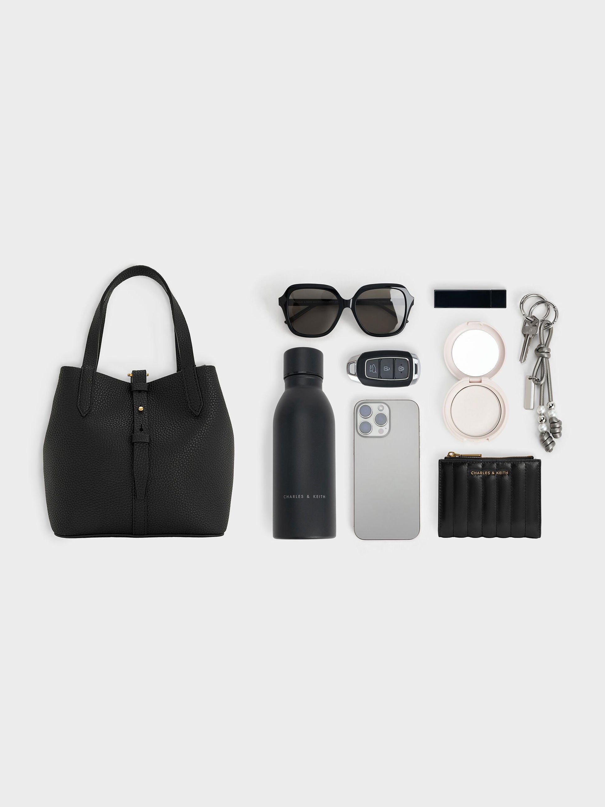 Beryl Belted Bucket Bag - Black | CHARLES & KEITH