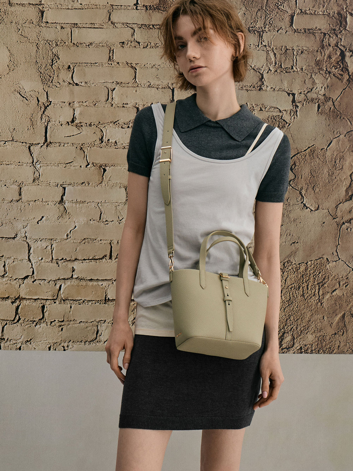 Beryl Belted Bucket Bag - Pale Olive | CHARLES & KEITH