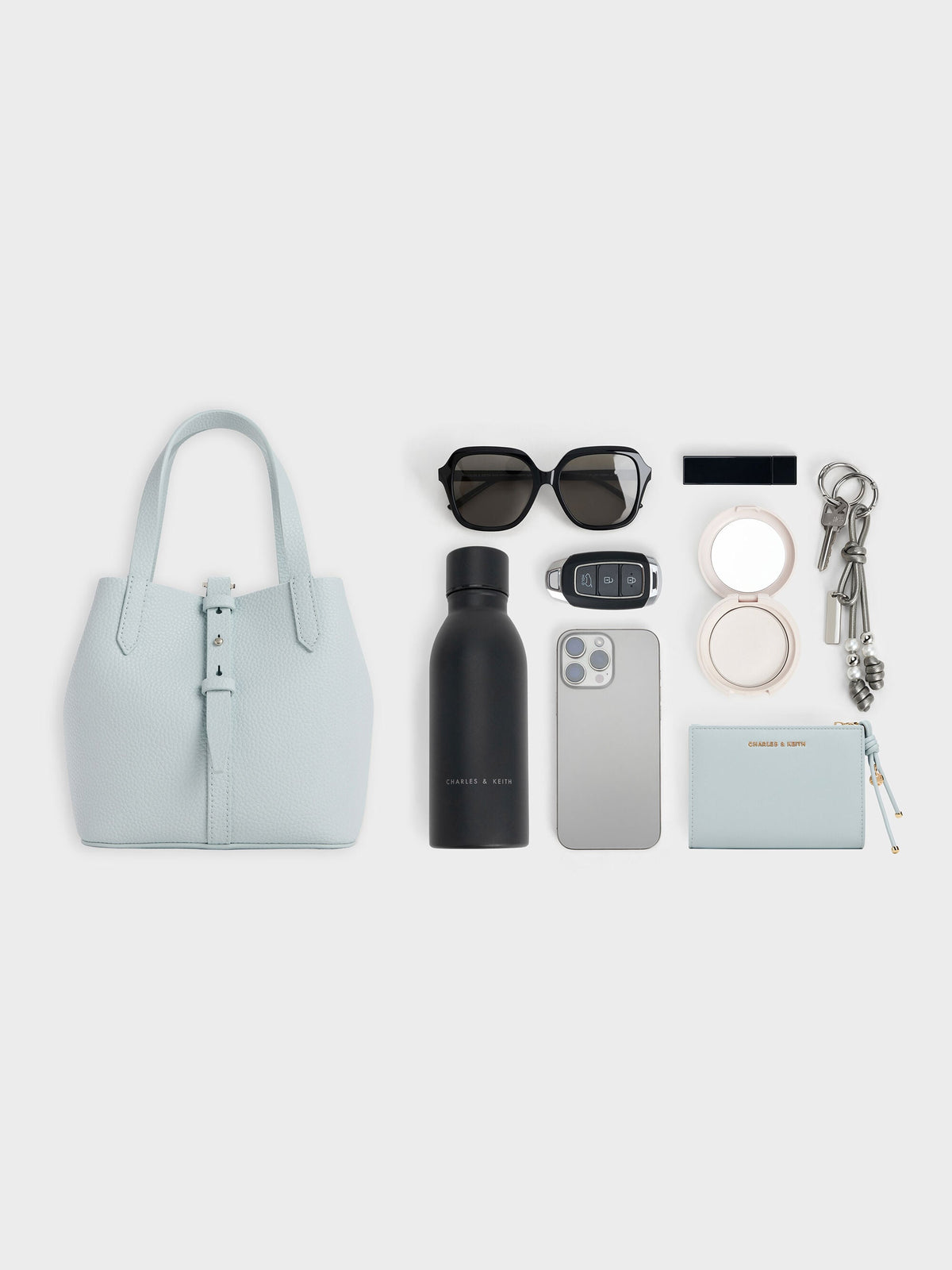 Beryl Belted Bucket Bag - Sea Salt Blue | CHARLES & KEITH
