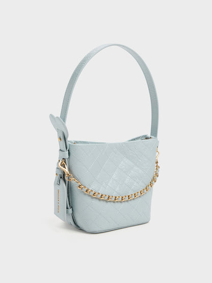 Duo Quilted Chain Bucket Bag - Sea Salt Blue | CHARLES & KEITH