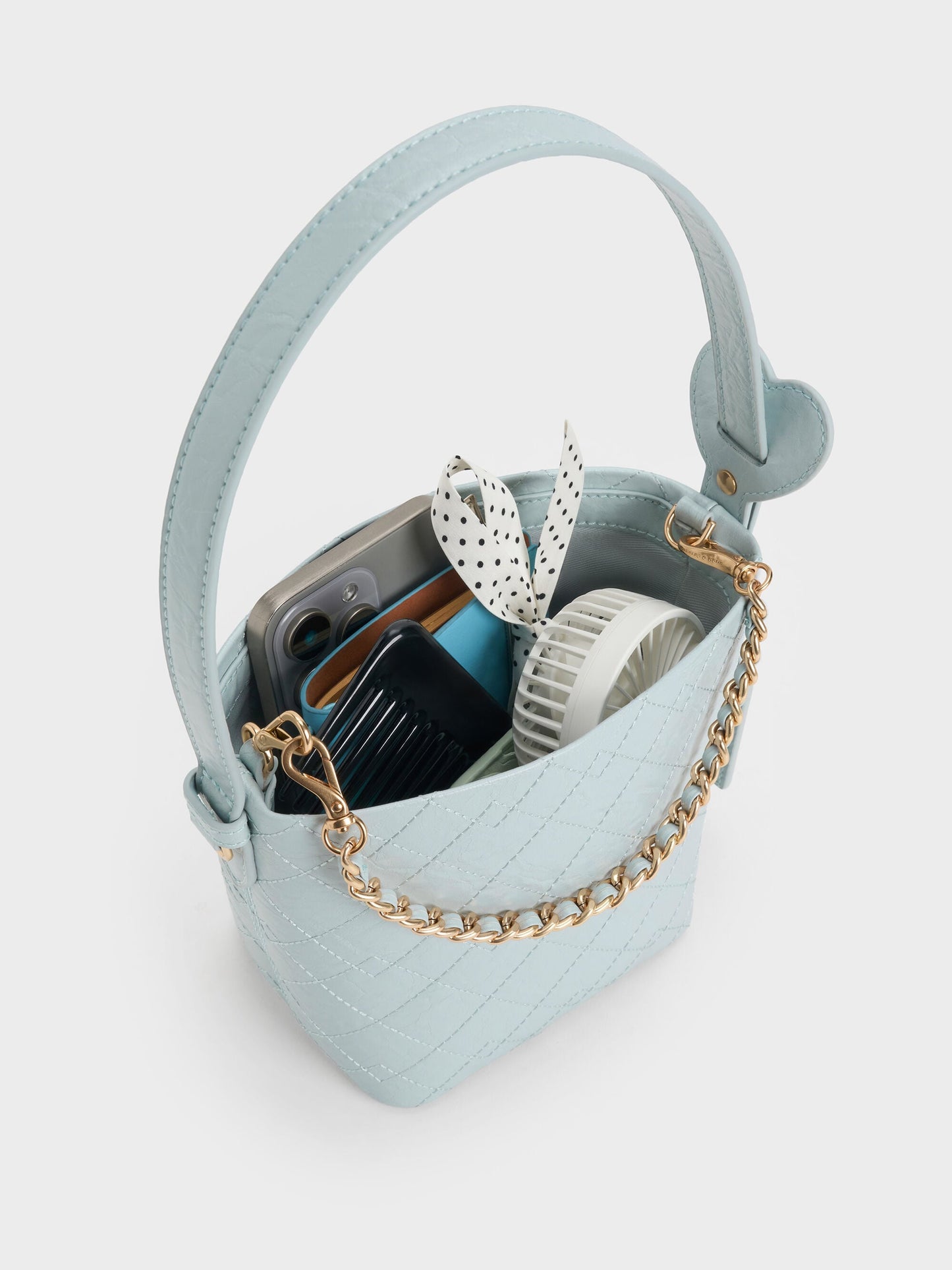 Duo Quilted Chain Bucket Bag - Sea Salt Blue | CHARLES & KEITH