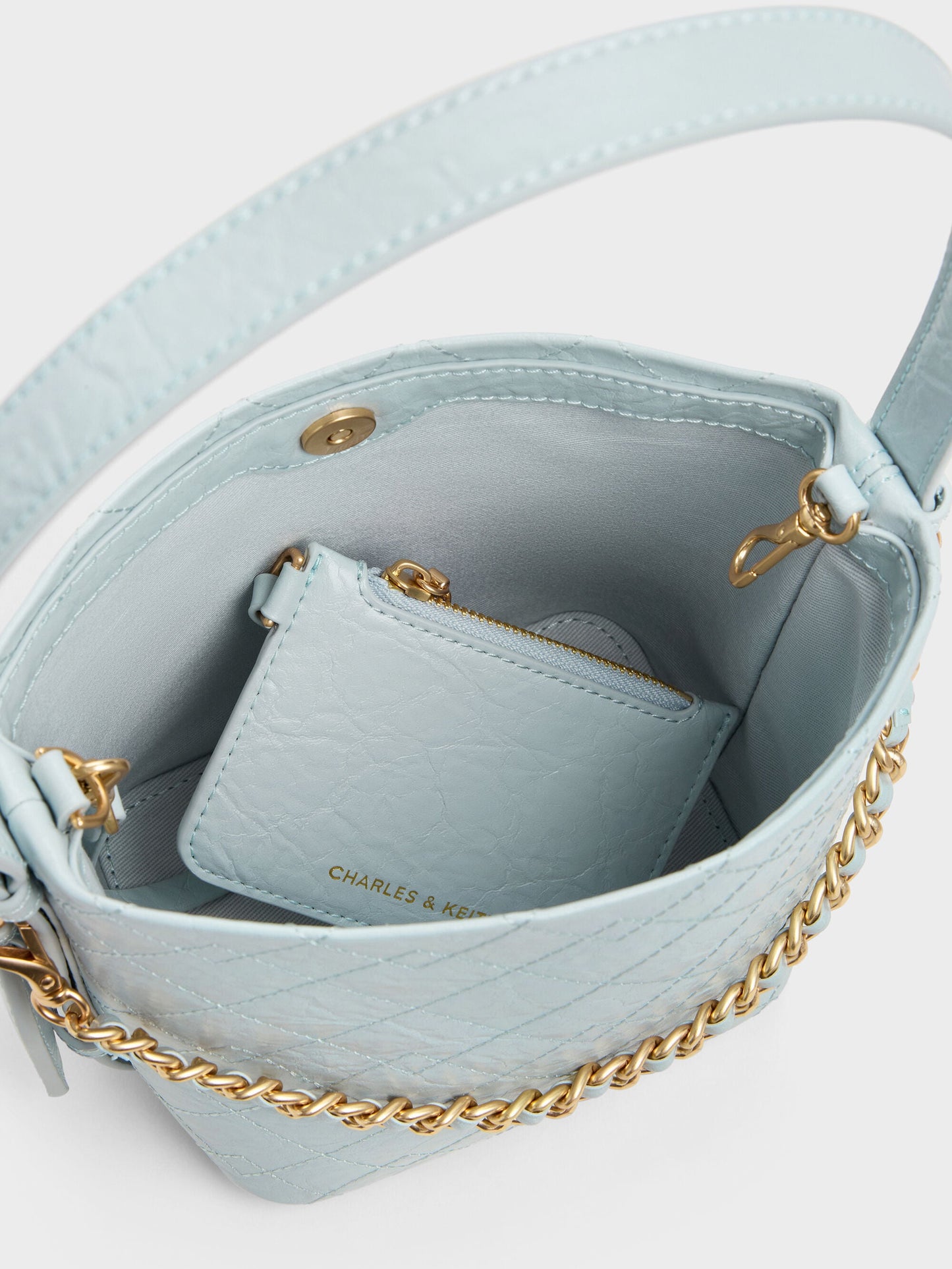 Duo Quilted Chain Bucket Bag - Sea Salt Blue | CHARLES & KEITH
