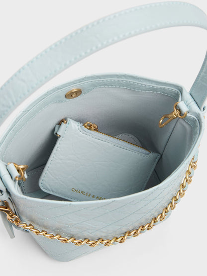 Duo Quilted Chain Bucket Bag - Sea Salt Blue | CHARLES & KEITH
