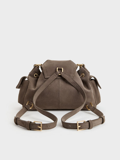 Noane Side-Pocket Two-Way Bucket Bag - Stone Grey | CHARLES & KEITH