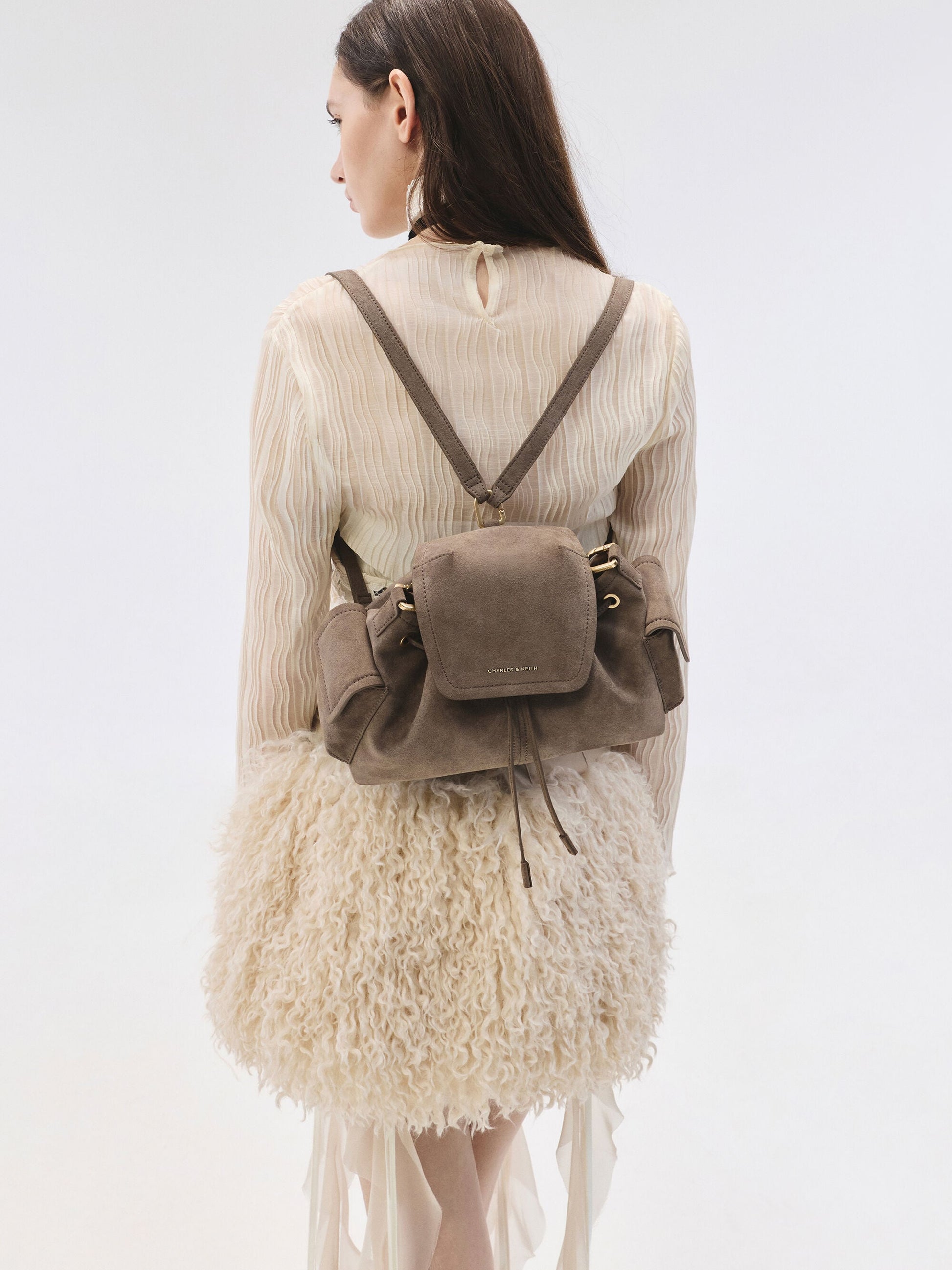 Noane Side-Pocket Two-Way Bucket Bag - Stone Grey | CHARLES & KEITH