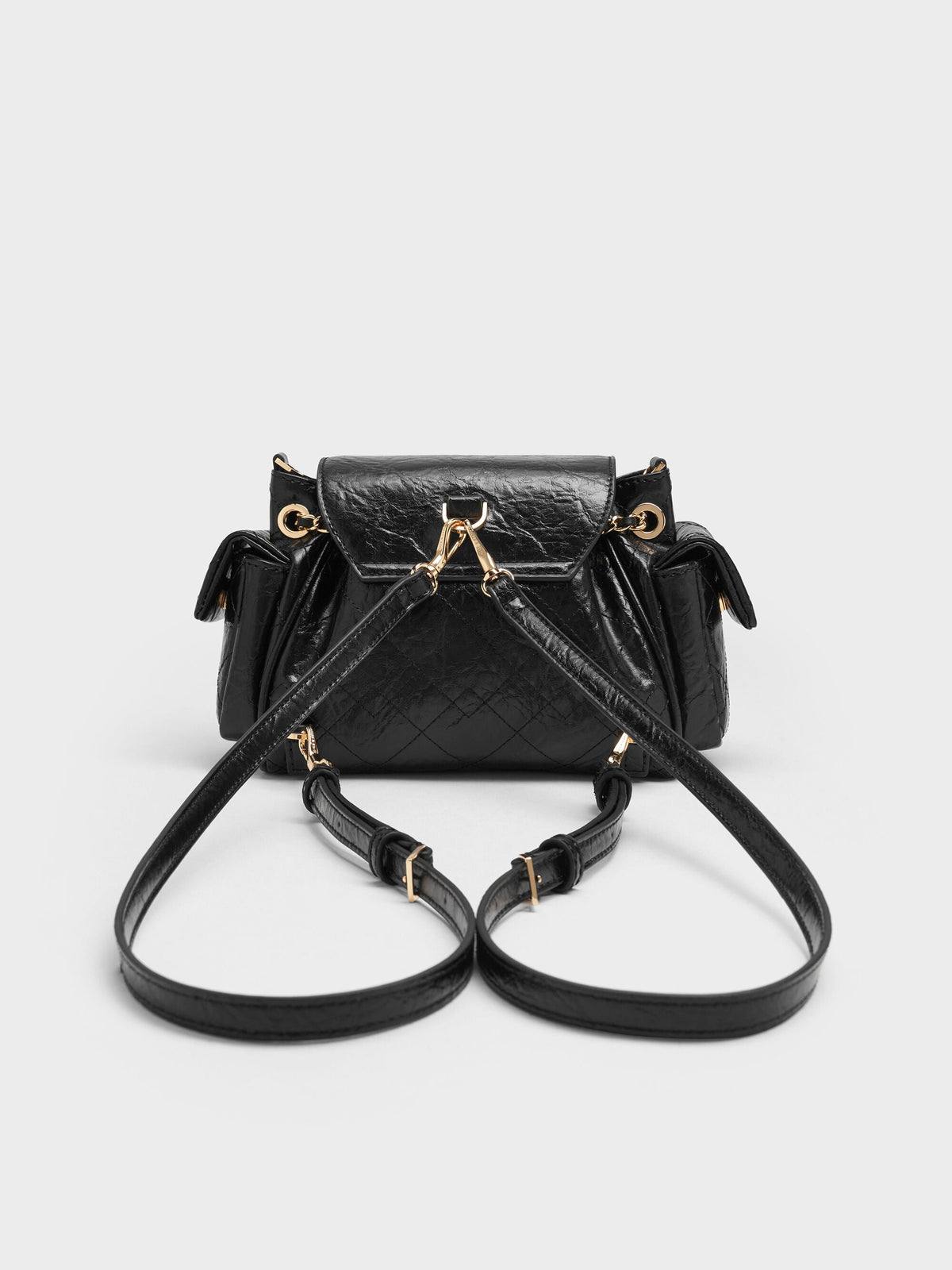 Duo Quilted Two-Way Front Flap Backpack - Black | CHARLES & KEITH