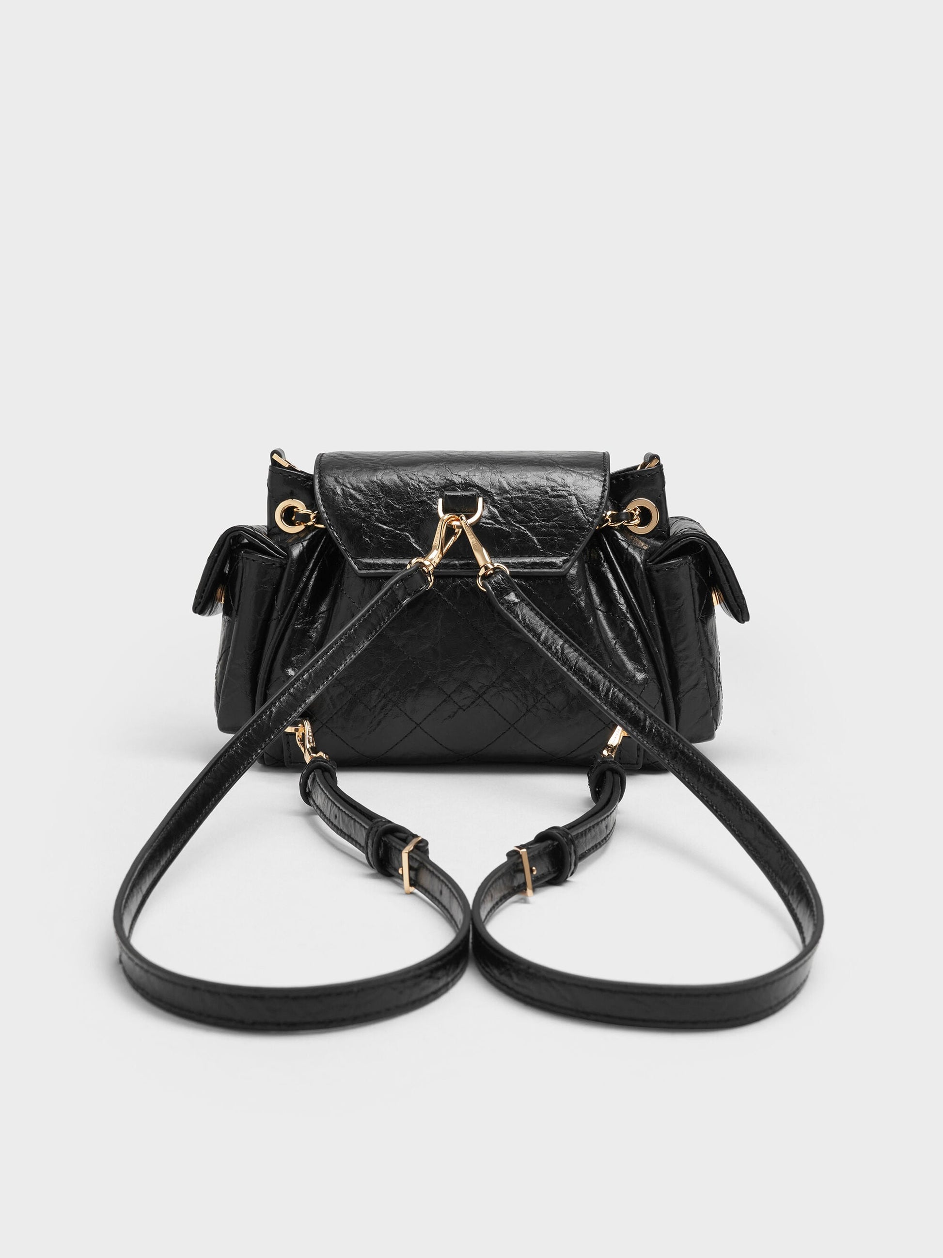 Duo Quilted Two-Way Front Flap Backpack - Black | CHARLES & KEITH