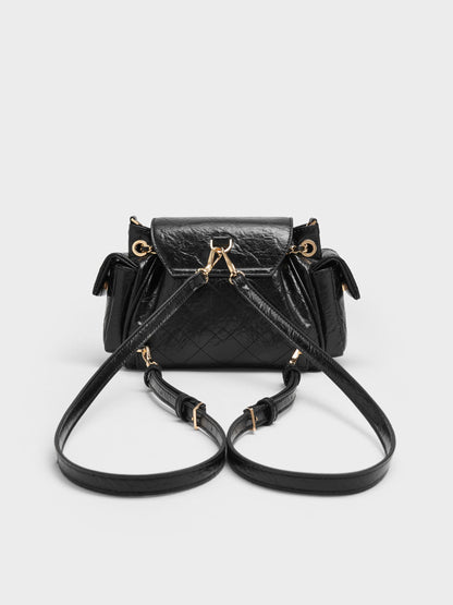 Duo Quilted Two-Way Front Flap Backpack - Black | CHARLES & KEITH