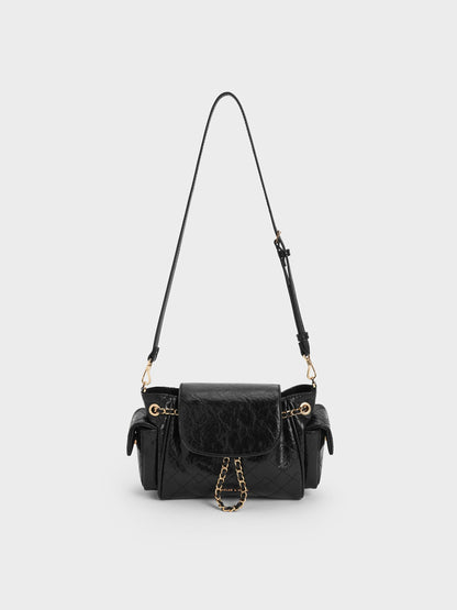 Duo Quilted Two-Way Front Flap Backpack - Black | CHARLES & KEITH