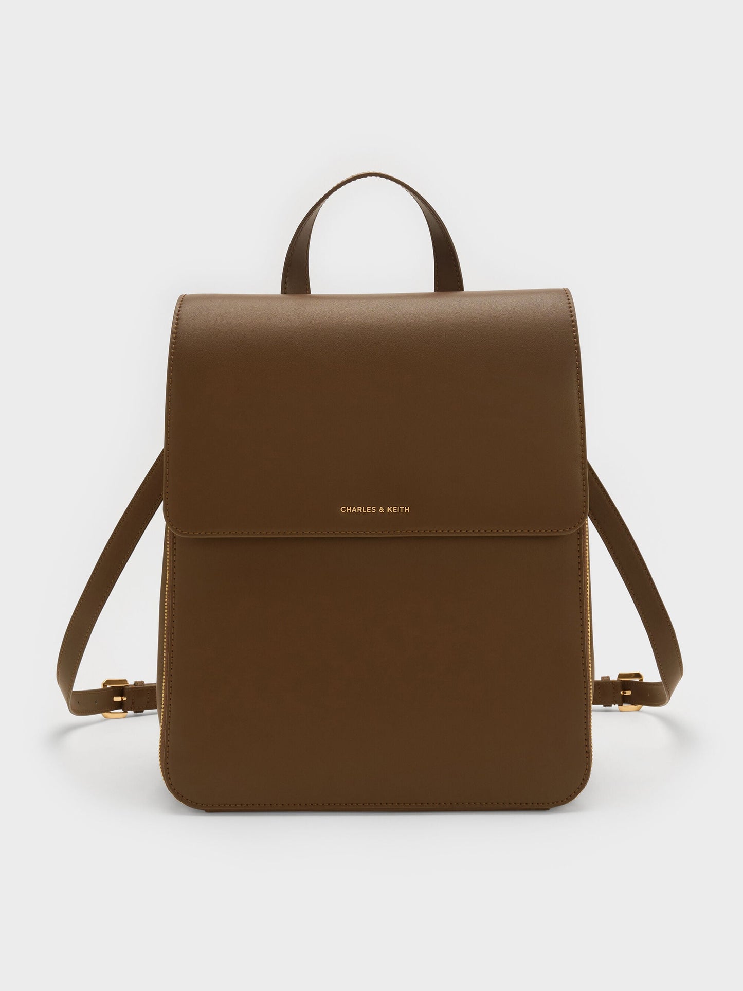 Octavia Front-Flap Backpack - Dark Brown | CHARLES & KEITH