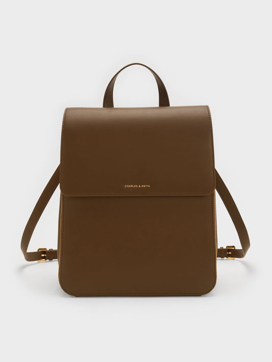 Octavia Front-Flap Backpack - Dark Brown | CHARLES & KEITH