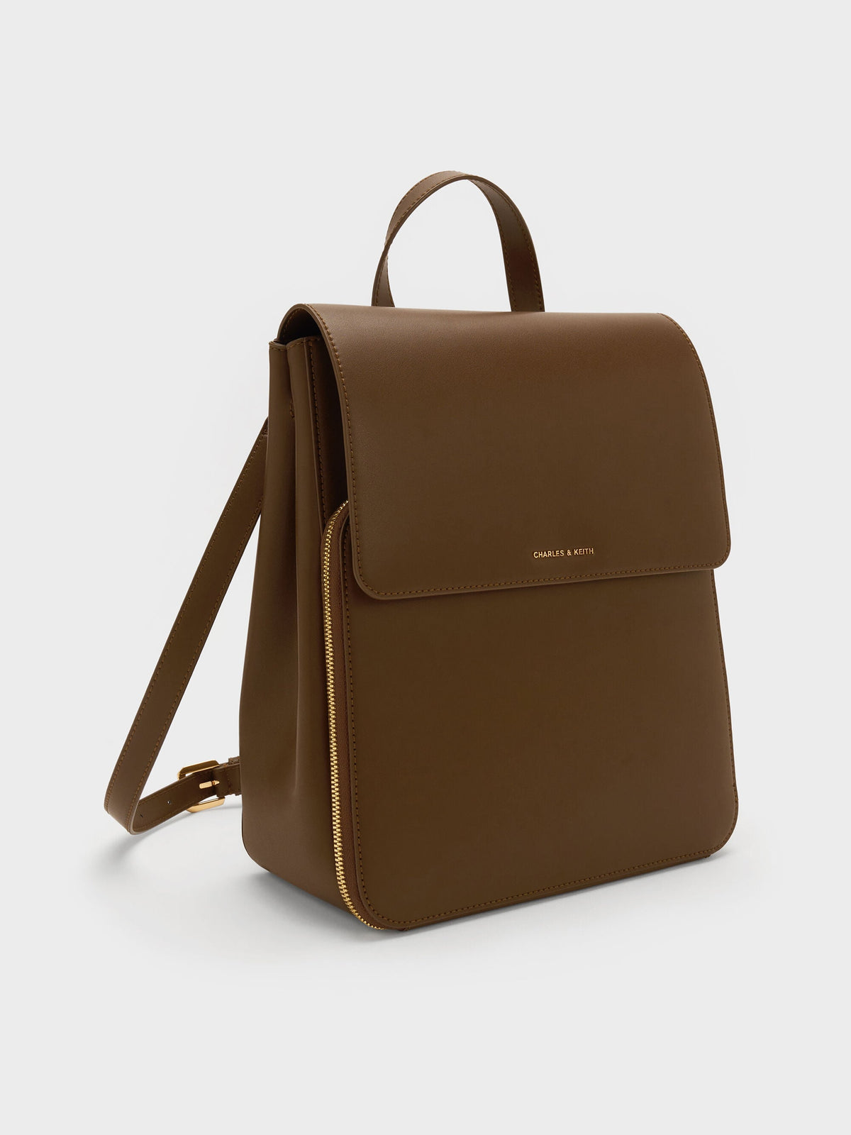 Octavia Front-Flap Backpack - Dark Brown | CHARLES & KEITH
