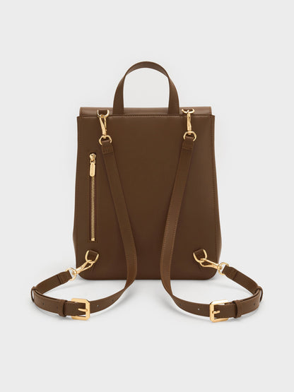 Octavia Front-Flap Backpack - Dark Brown | CHARLES & KEITH