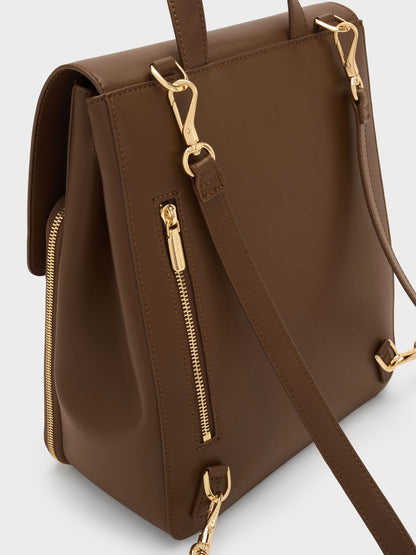 Octavia Front-Flap Backpack - Dark Brown | CHARLES & KEITH