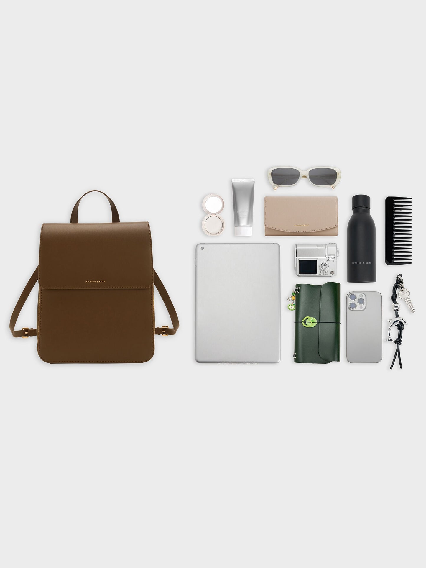 Octavia Front-Flap Backpack - Dark Brown | CHARLES & KEITH