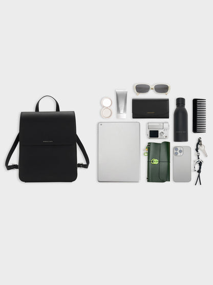 Octavia Front-Flap Backpack - Noir | CHARLES & KEITH