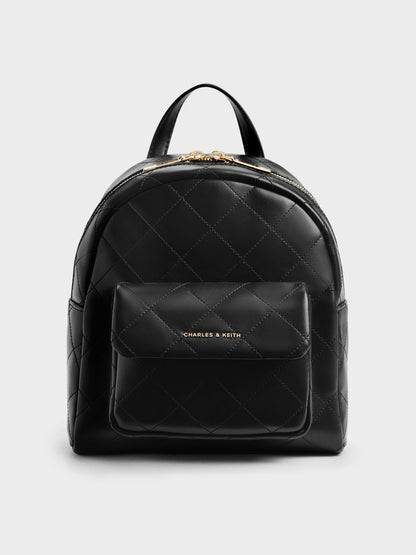 Alva Quilted Front-Pocket Backpack - Black | CHARLES & KEITH