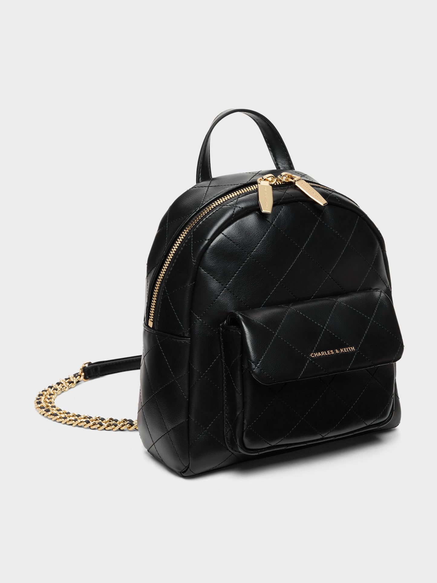 Alva Quilted Front-Pocket Backpack - Black | CHARLES & KEITH