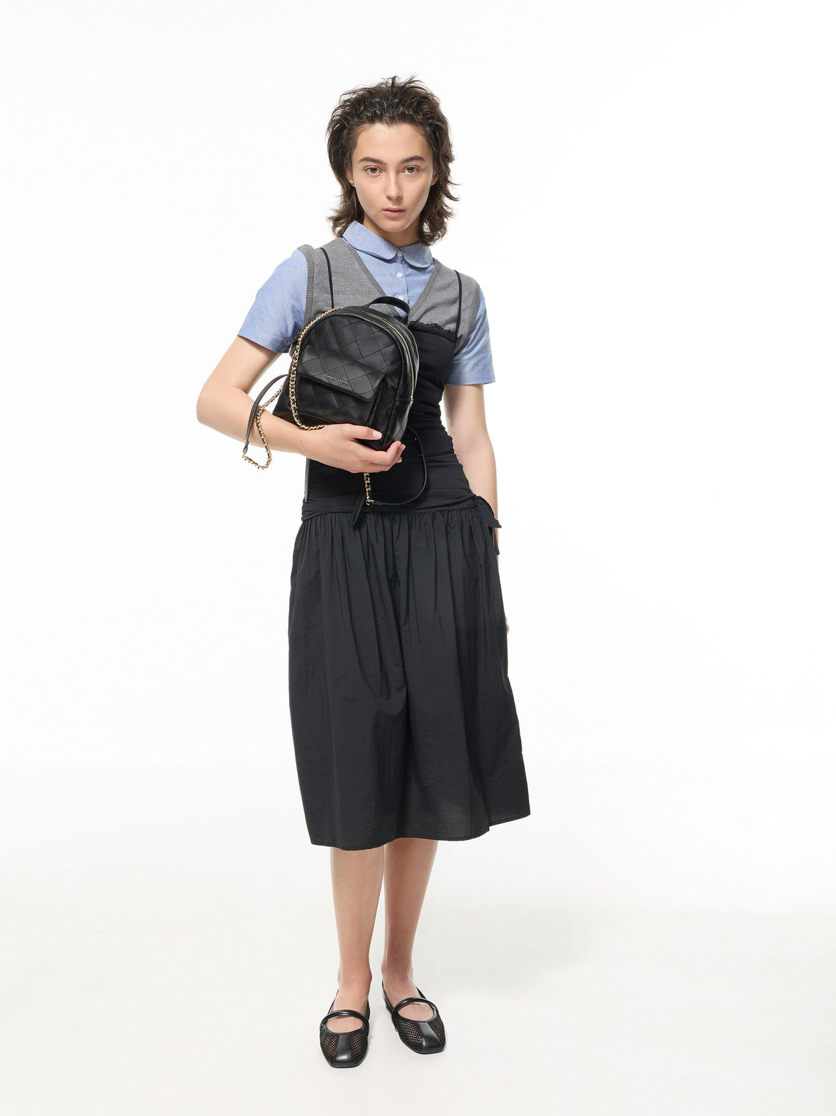 Alva Quilted Front-Pocket Backpack - Black | CHARLES & KEITH