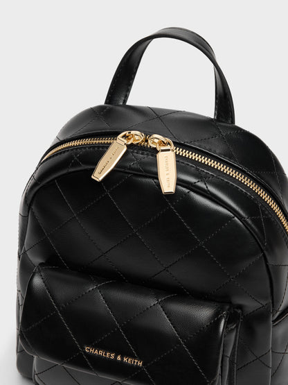 Alva Quilted Front-Pocket Backpack - Black | CHARLES & KEITH