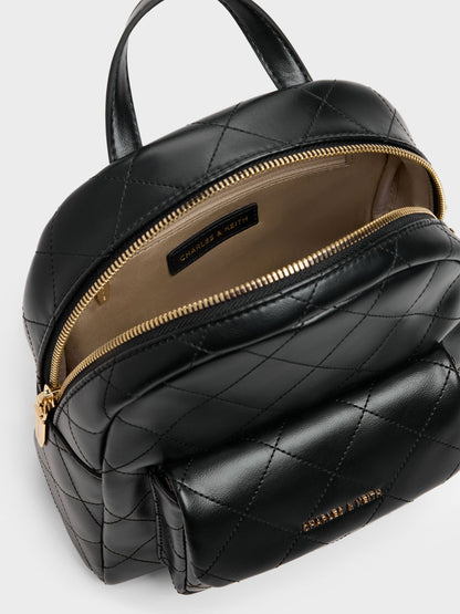 Alva Quilted Front-Pocket Backpack - Black | CHARLES & KEITH