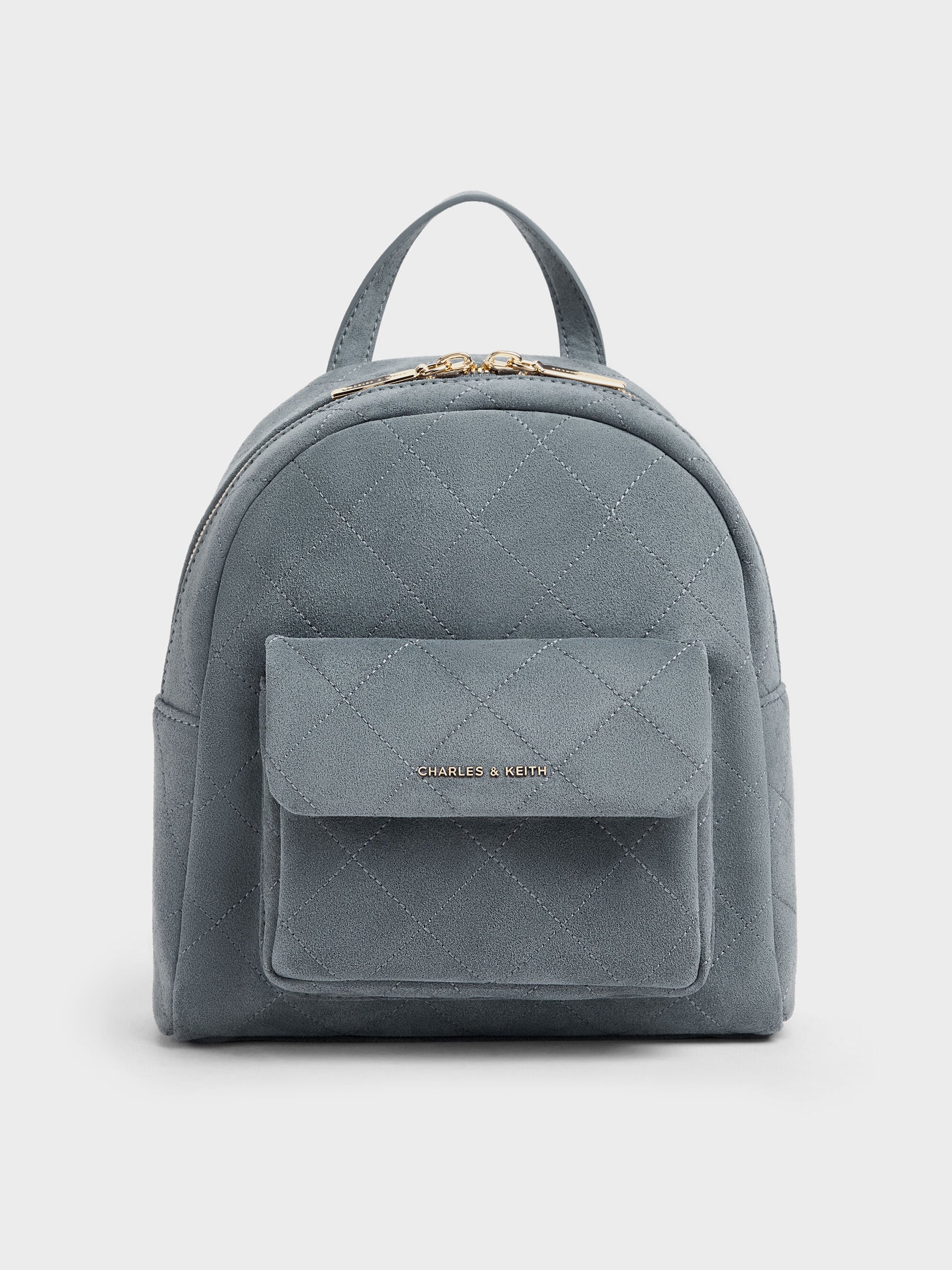 Alva Quilted Front-Pocket Backpack - Smoky Blue | CHARLES & KEITH