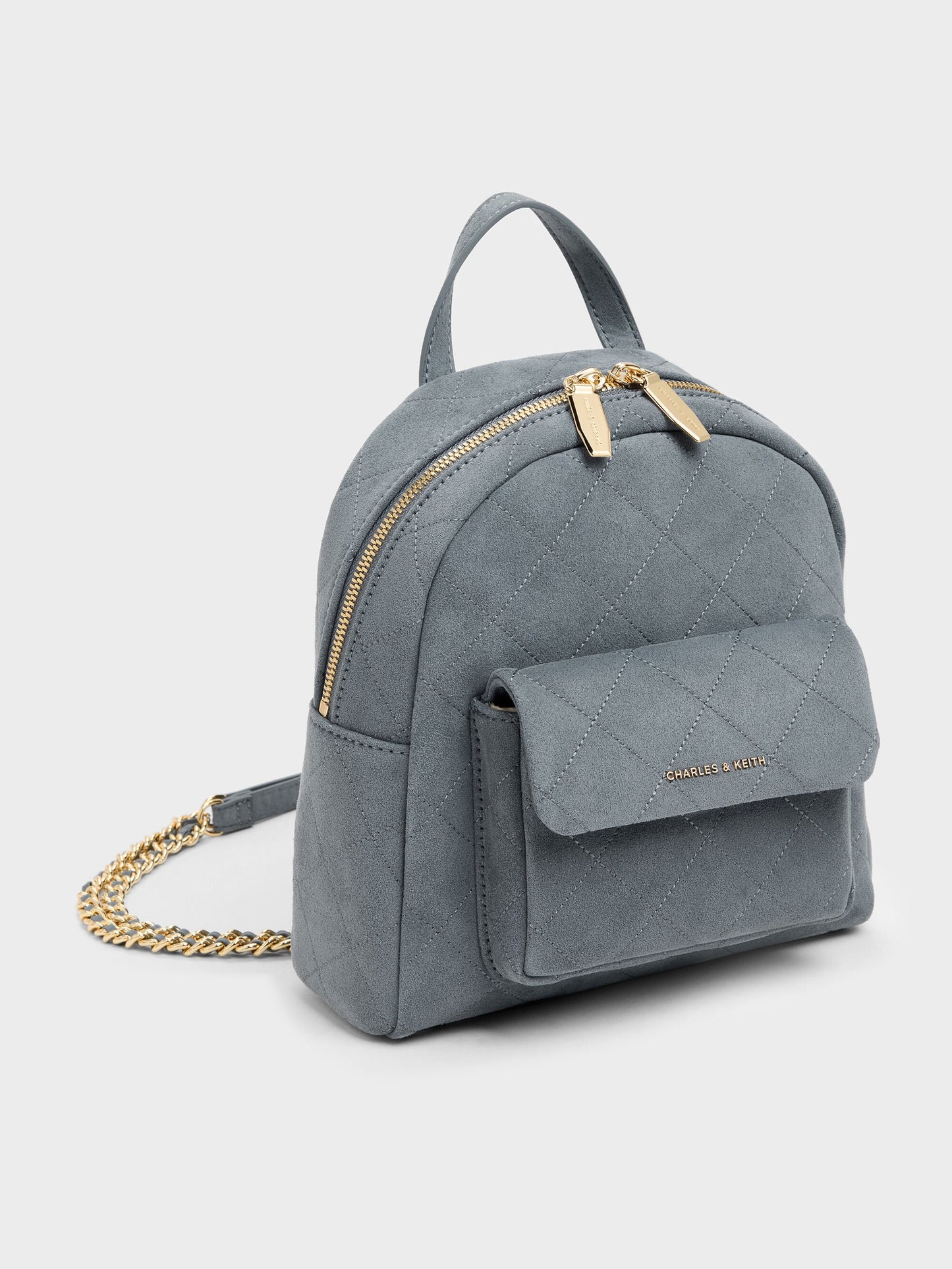 Alva Quilted Front-Pocket Backpack - Smoky Blue | CHARLES & KEITH